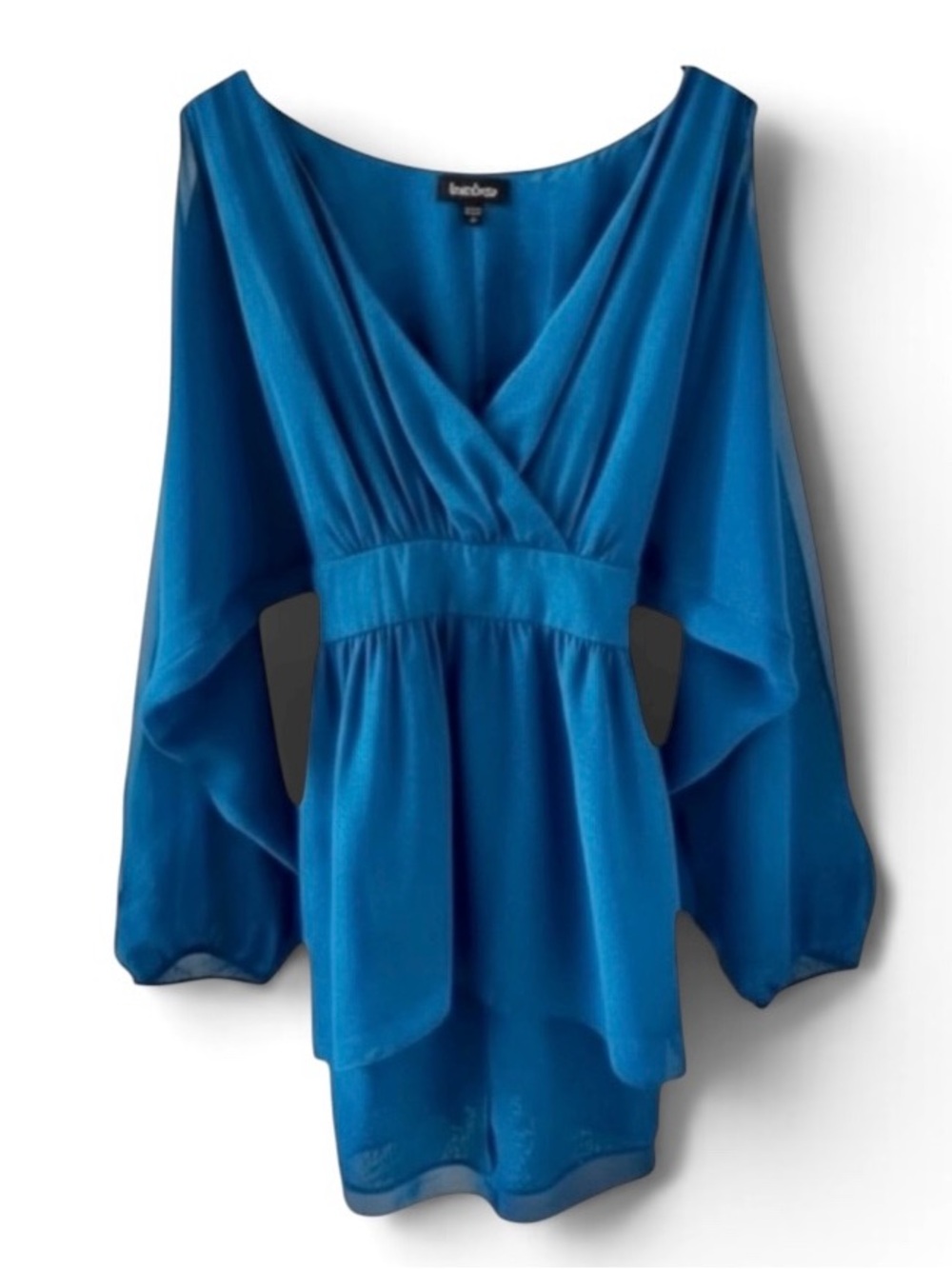 Bebe Teal Blue V-Neck Long Sleeve Tie Back Blouse Size Small